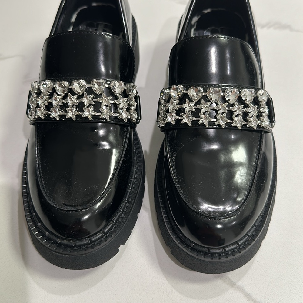 GB Rhinestone Strap Shiny Loafers - Picture 2 of 12